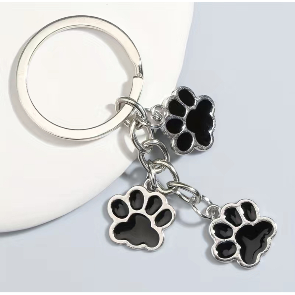 3/$25 Paw Prints Black Stainless Steel Keychain NEW